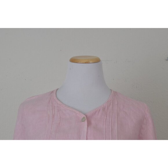 Vintage 90s Pink Linen Pink Tunic Blouse | size M - Picture 9 of 10